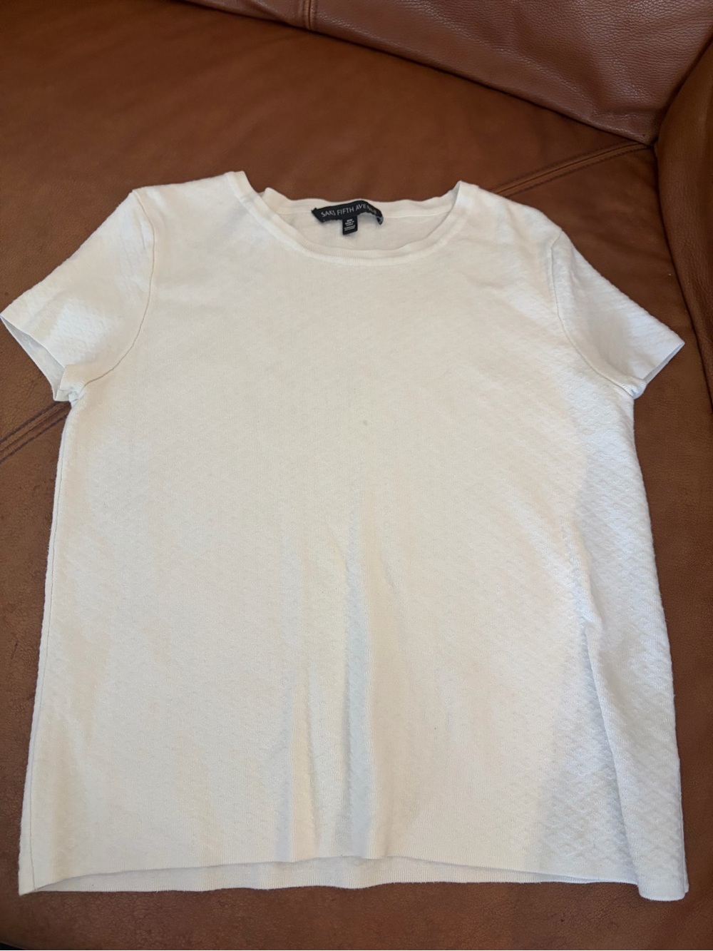 Saks Fifth Avenue White Short-Sleeve Textured Crewneck Tee